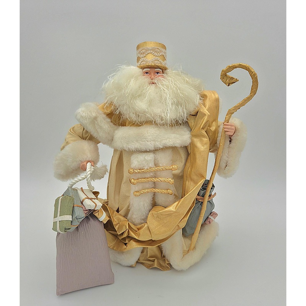 Traditional Old World Father Christmas St. Nicholas Vintage Tree Topper Gold